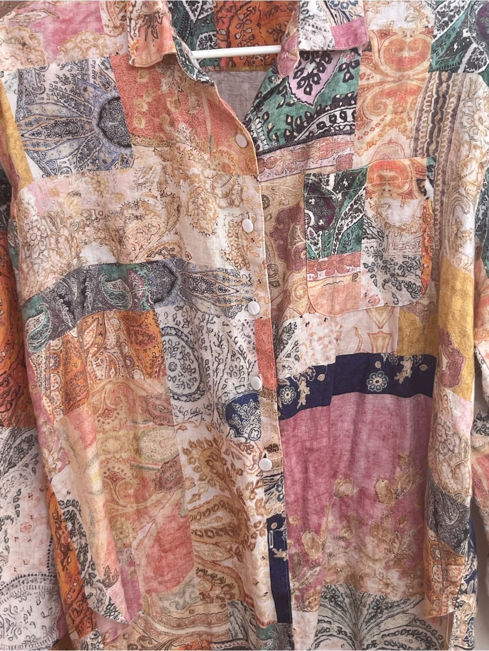 Magaschoni Women’s 90s Era Paisley Patchwork Linen Long Sleeve Shirt Sz S-AS IS - Picture 3 of 6